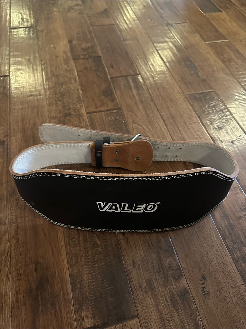 Leather Weighlifting Belt, Padded Valero brand, Black, Dual Prong Buckle
